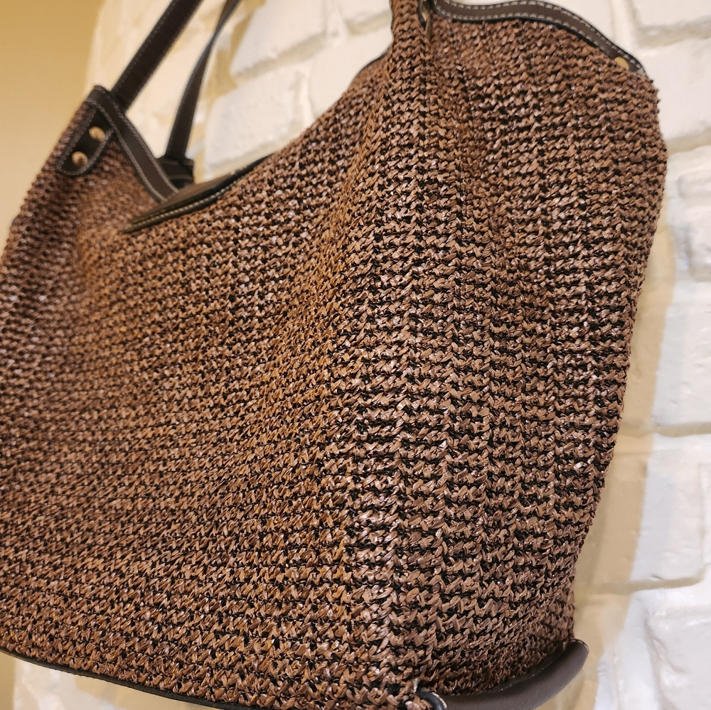 Carpisa NWOT Italian Style Brown Woven Shoulder Purse - Picture 10 of 16